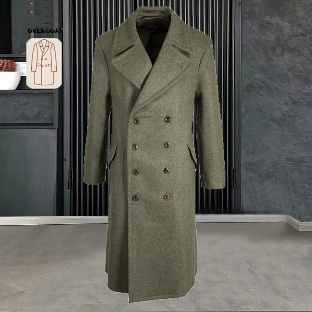 

Vintage 50s Men's Suit Jackets Tailor Made Double Breasted Overcoat Arm Green Tweed Woolen Blend Trench Coat Long Man Blazer Set