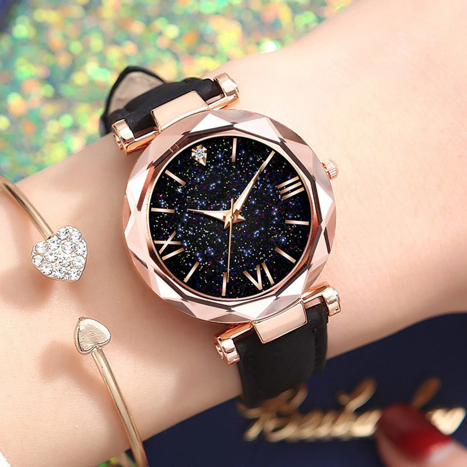 

Unisex Stars Little Point Frosted Belt Watch Dotted With Roman Scale Watch Women's Fashion Luxury Analog Wrist Quartz Watch 2024