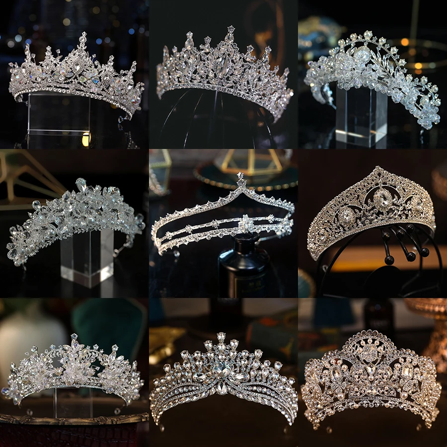 

Luxury Crystal Hair Accessories Wedding Bridal Tiara Crown Silver Color Diadem Veil Wedding Headpieces Head Jewelry for Women