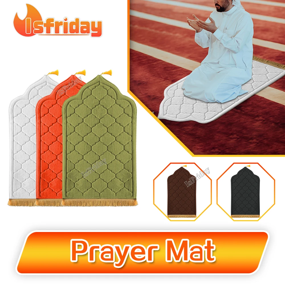 

Flannel Prayer Mat Worship Blanket Worship Kneel Embossing Floor Carpets Non-slip Soft Portable Travel Prayer Rug Ramadan Gift