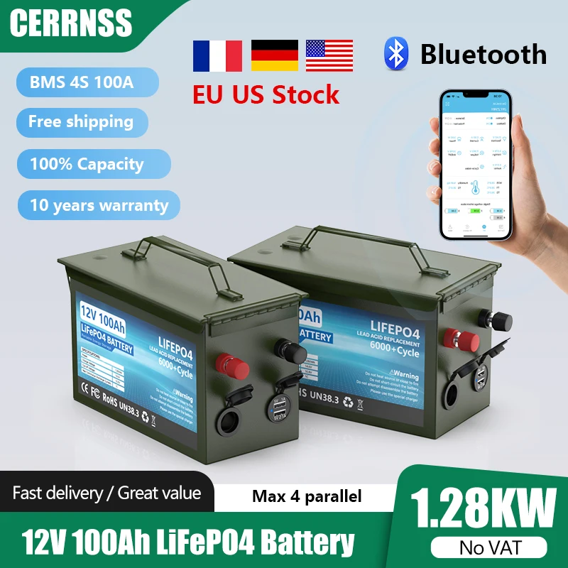 12V 100AH 120AH 80AH LiFePO4 Battery Pack 12.8V Lithium Battery 6000+ Cycles With Bluetooth BMS Grand A Cells For Boat RV NO TAX
12V 100AH 120AH 80AH LiFePO4 Battery Pack 12.8V Lithium Battery 6000+ Cycles With Bluetooth BMS Grand A Cells For Boat RV NO TAX
