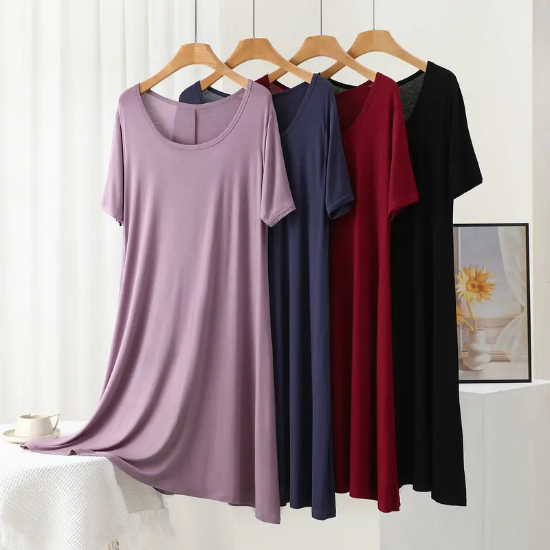 

Modal O-Neck Dress Loose sleepdress Summer women's homewear dresses short sleeves Plus size Solid color Casual Clothing