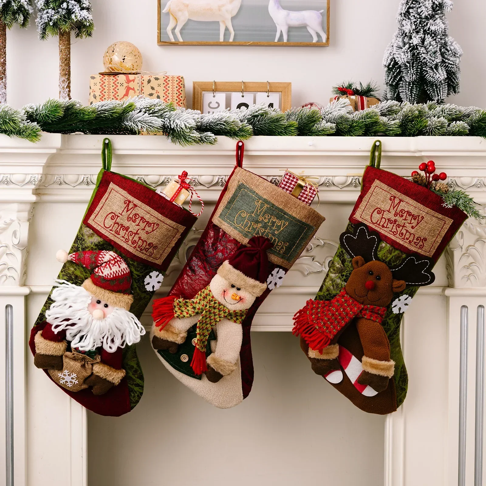 

Christmas Stockings Sack Xmas Tree Ornament Gift Noel Candy Bag Natal Decorations for Home Navidad 2023 New Year Sock Decor
