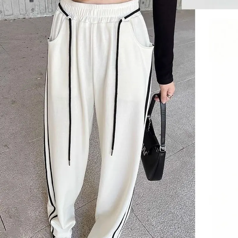 

Women's Clothing Solid Elastic Waist Fashion Loose Patchwork Lacing Pocket Office Lady Simplicity Preppy Style Wide Leg Pants