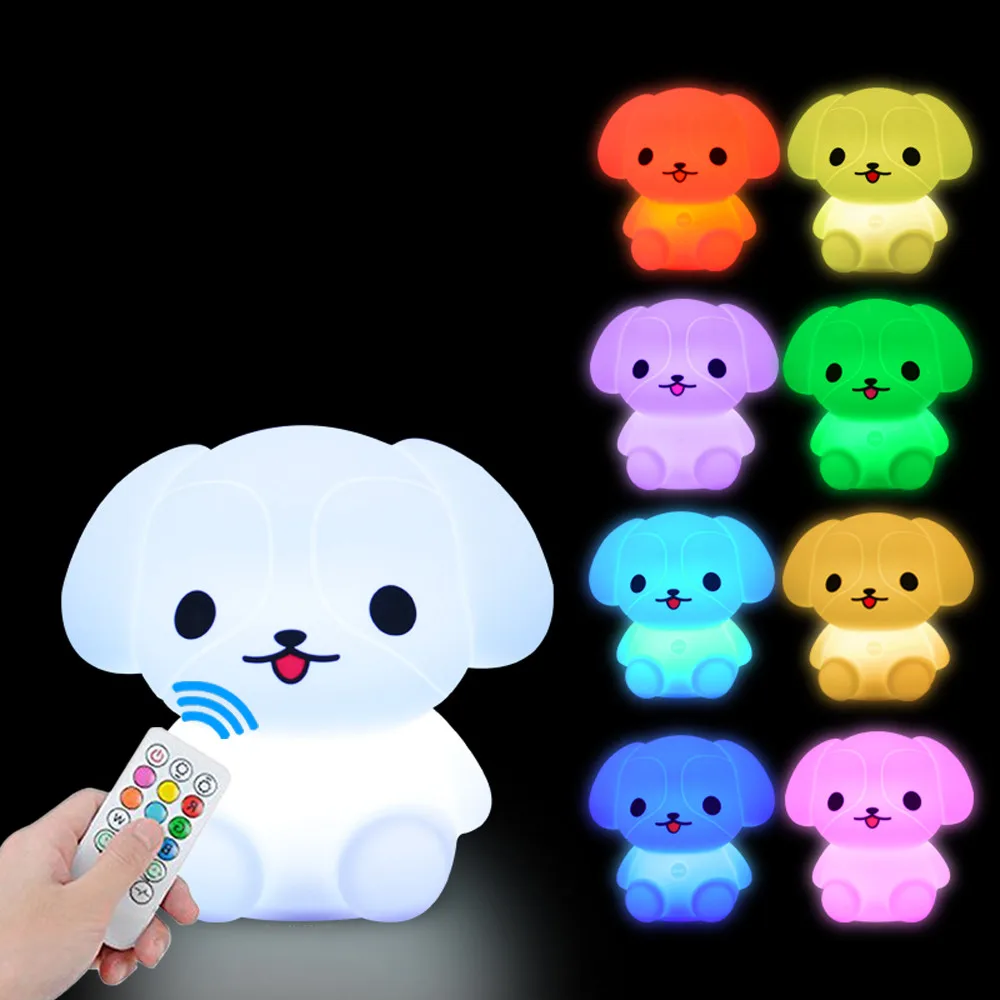

Dog LED Night Light Touch Sensor Remote Control 9 Colors Dimmable Timer Rechargeable Silicone Puppy Lamp for Children Baby Gift