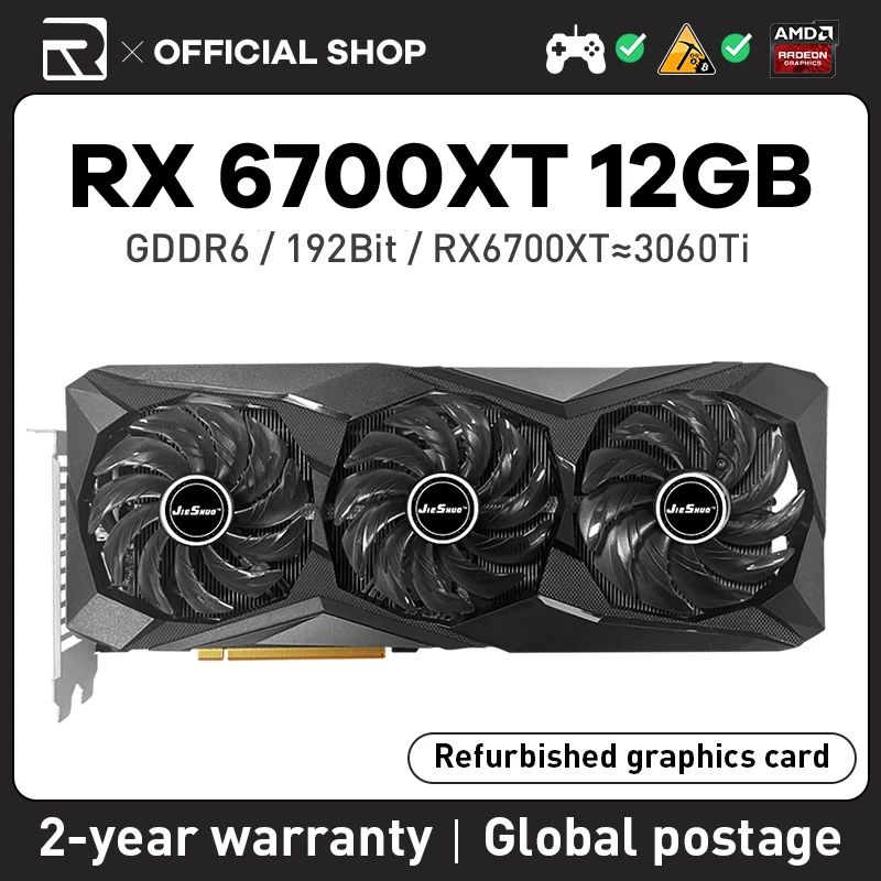 JIESHUO RX 6700XT 12gb Three-fan Graphics Gpu Gddr6 192bit 7nm PCI Express 4 Rx 6700 XT Three-Fan Graphics Card
JIESHUO RX 6700XT 12gb Three-fan Graphics Gpu Gddr6 192bit 7nm PCI Express 4 Rx 6700 XT Three-Fan Graphics Card
