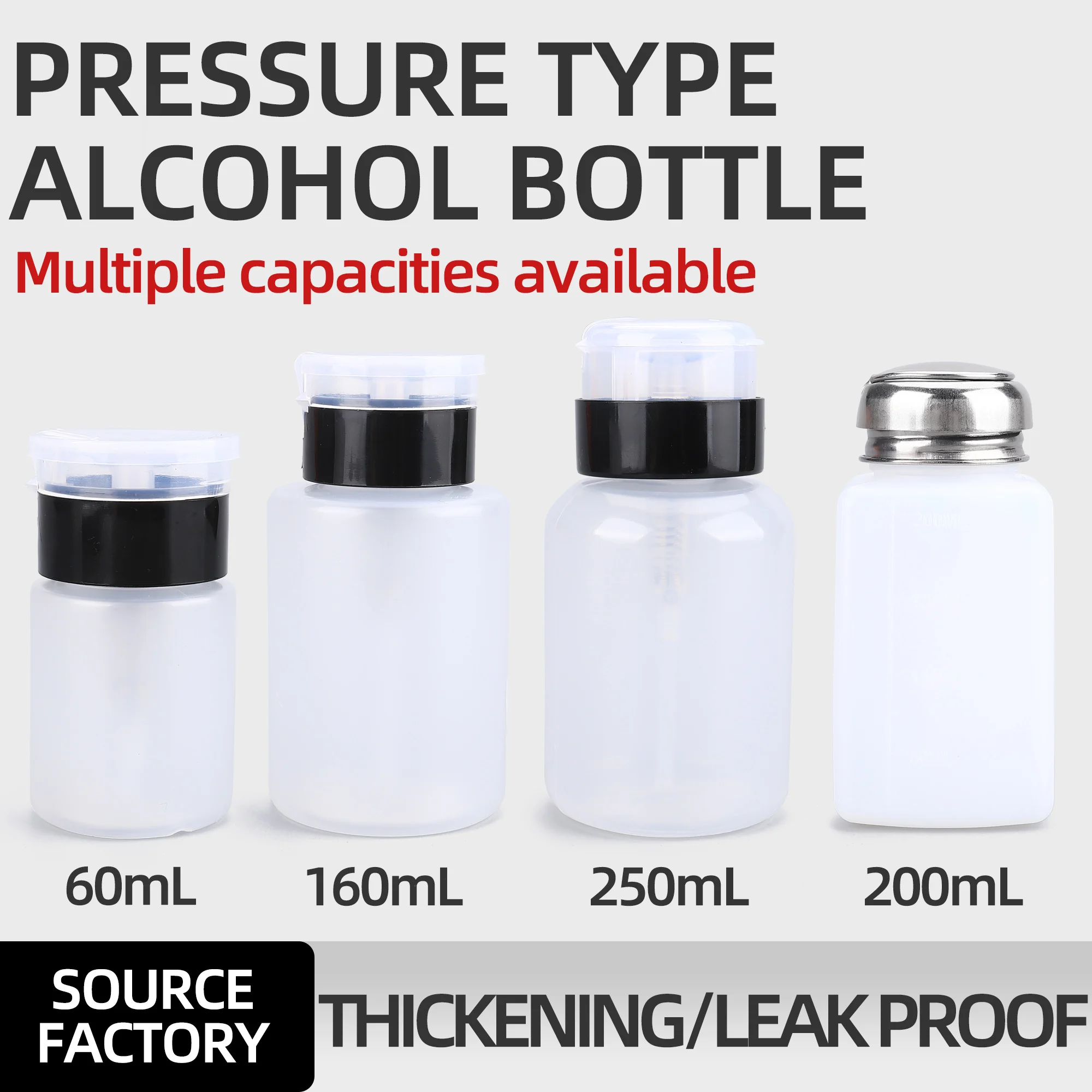 

1Pcs Empty Plastic Alcohol Liquid Pump Dispenser Bottle 60/160/200/250ML Press-Type Transparent Open Lid empty Bottle