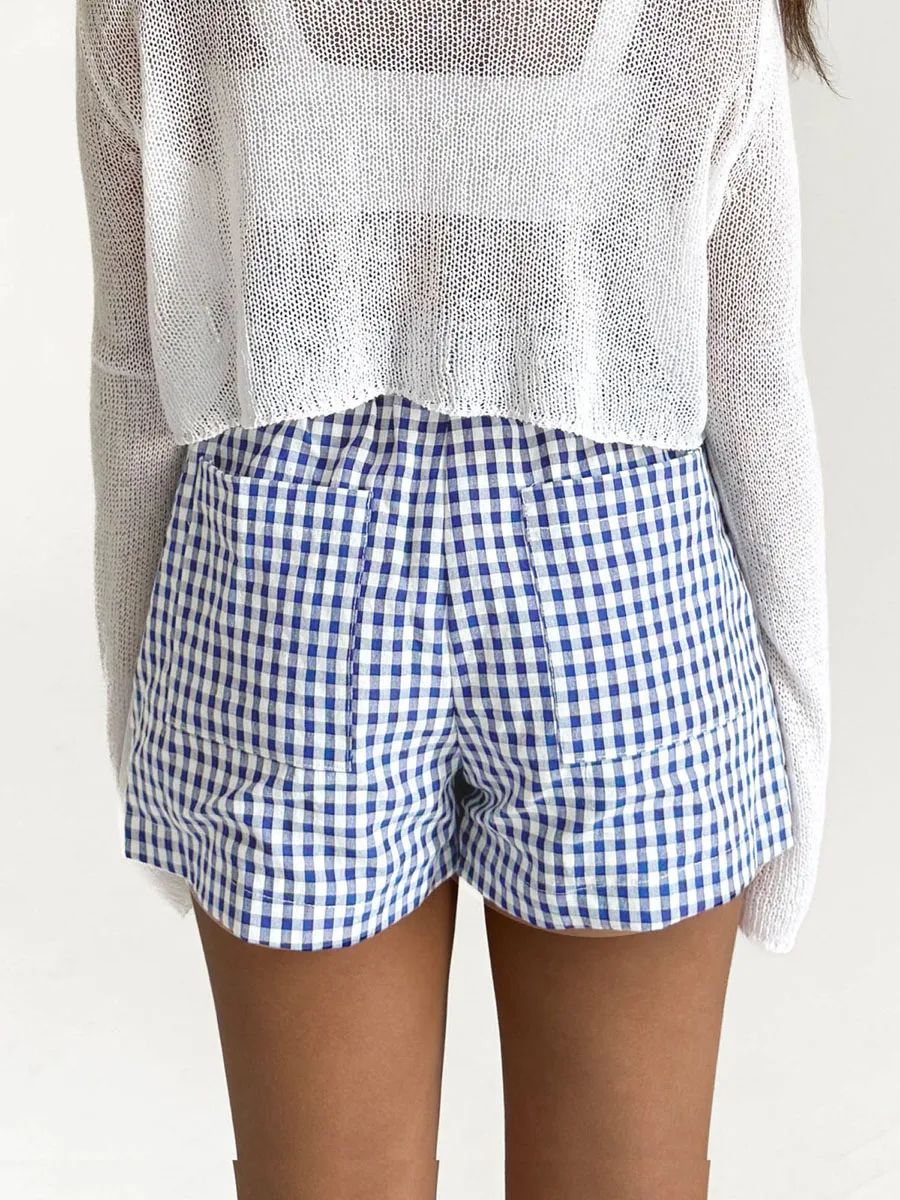 

Women Gingham Boxer Shorts Y2K Elastic Waist Plaid Pajama Bottoms Relaxed Striped Lounge Micro Shorts Cute Sleepwear