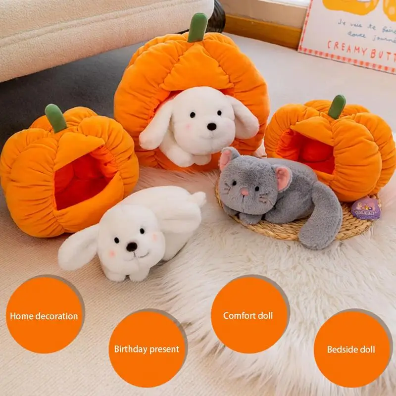 

Cat Kennel Comfortable Sleeping House Pumpkin Nest Plush Toy Simulation Plushies Cat Dog Doll In The Pumpkin Cushion Kids Gifts