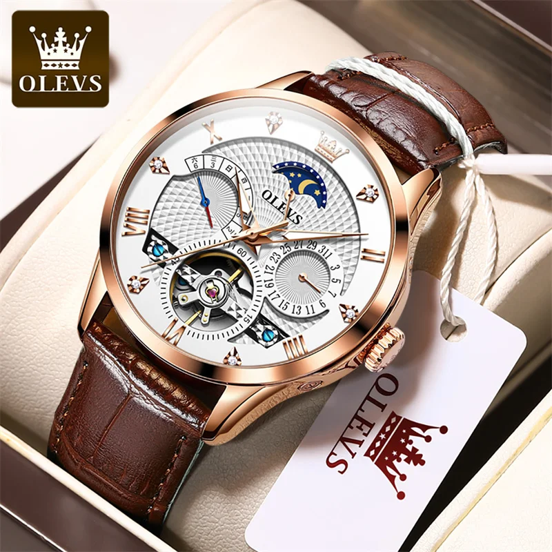 

OLEVS Luxury Tourbillon Sport Watch Top Brand Creative Skeleton Automatic Mechanical Men Watches Date Luminous Waterproof Reloj