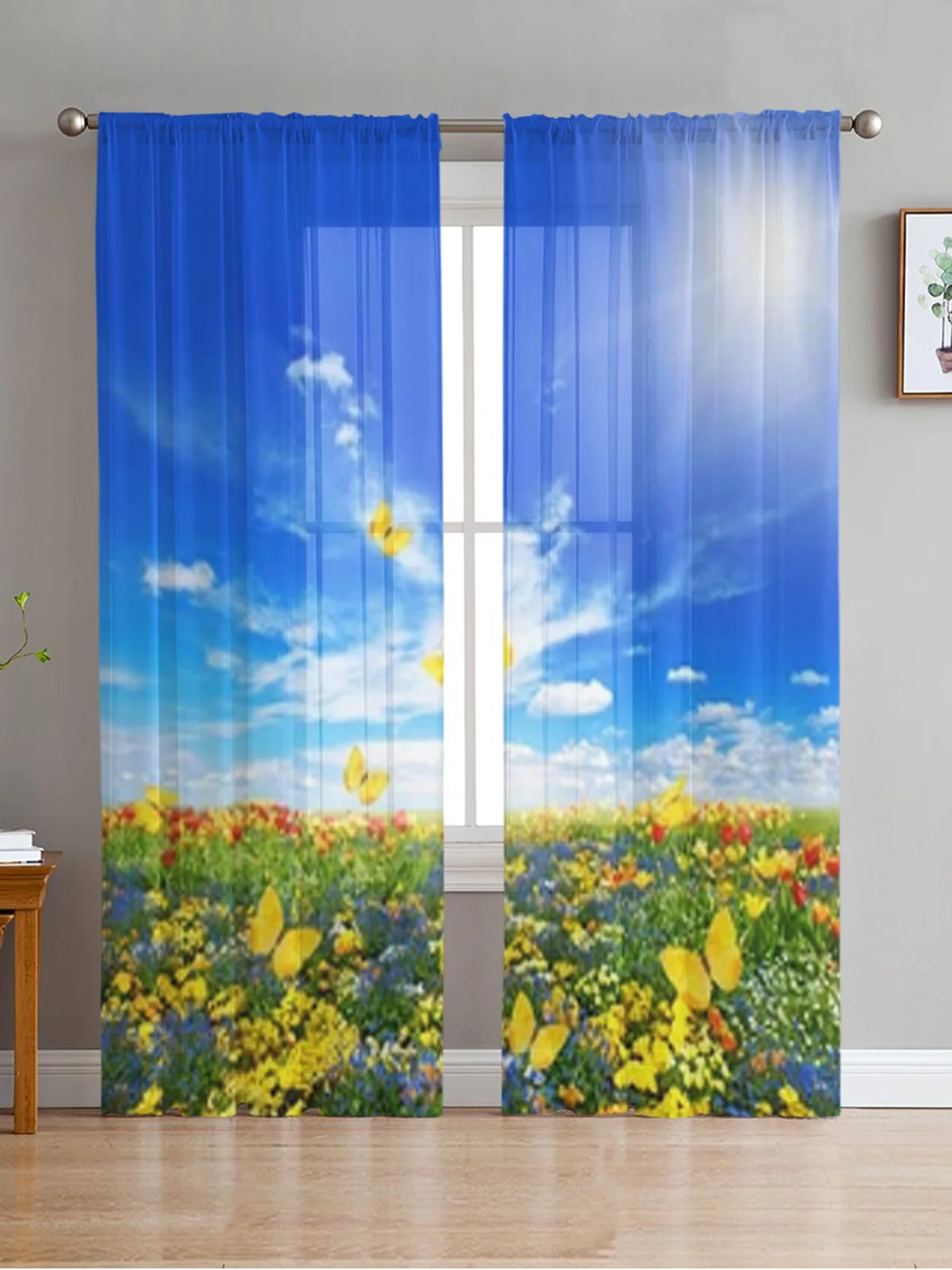 

Meadow With Flowers Butterflies Sheer Curtains Bedroom Voile Curtain Living Room Window Sheer Curtains Kitchen Tulle Drapes