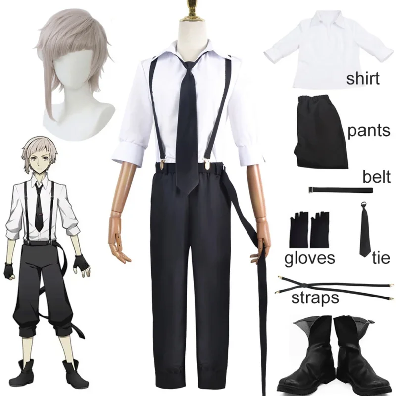 

Anime Bungo Stray Dogs Cosplay Costume Nakajima Atsushi Detective Clothing Suit Halloween Carnival Party Role Play Outfits Wigs