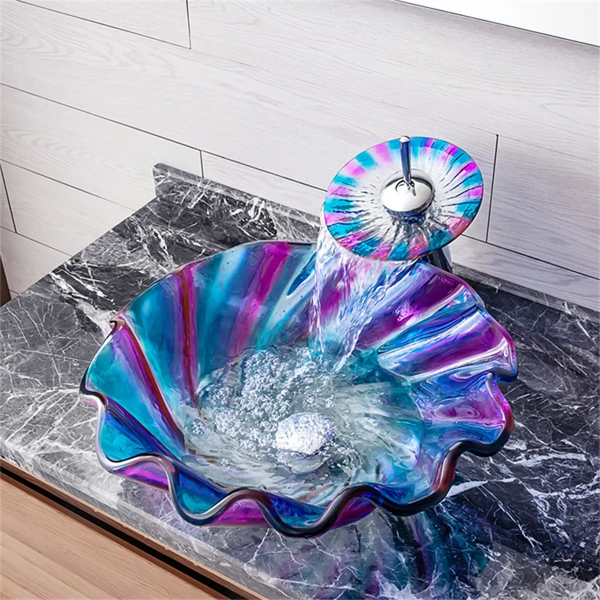 Hotel Above Counter Basin Washbasin Small Bathroom Tempered Glass Wash Basin Household Colorful Art Washbasin Sink Faucet Set
Hotel Above Counter Basin Washbasin Small Bathroom Tempered Glass Wash Basin Household Colorful Art Washbasin Sink Faucet Set