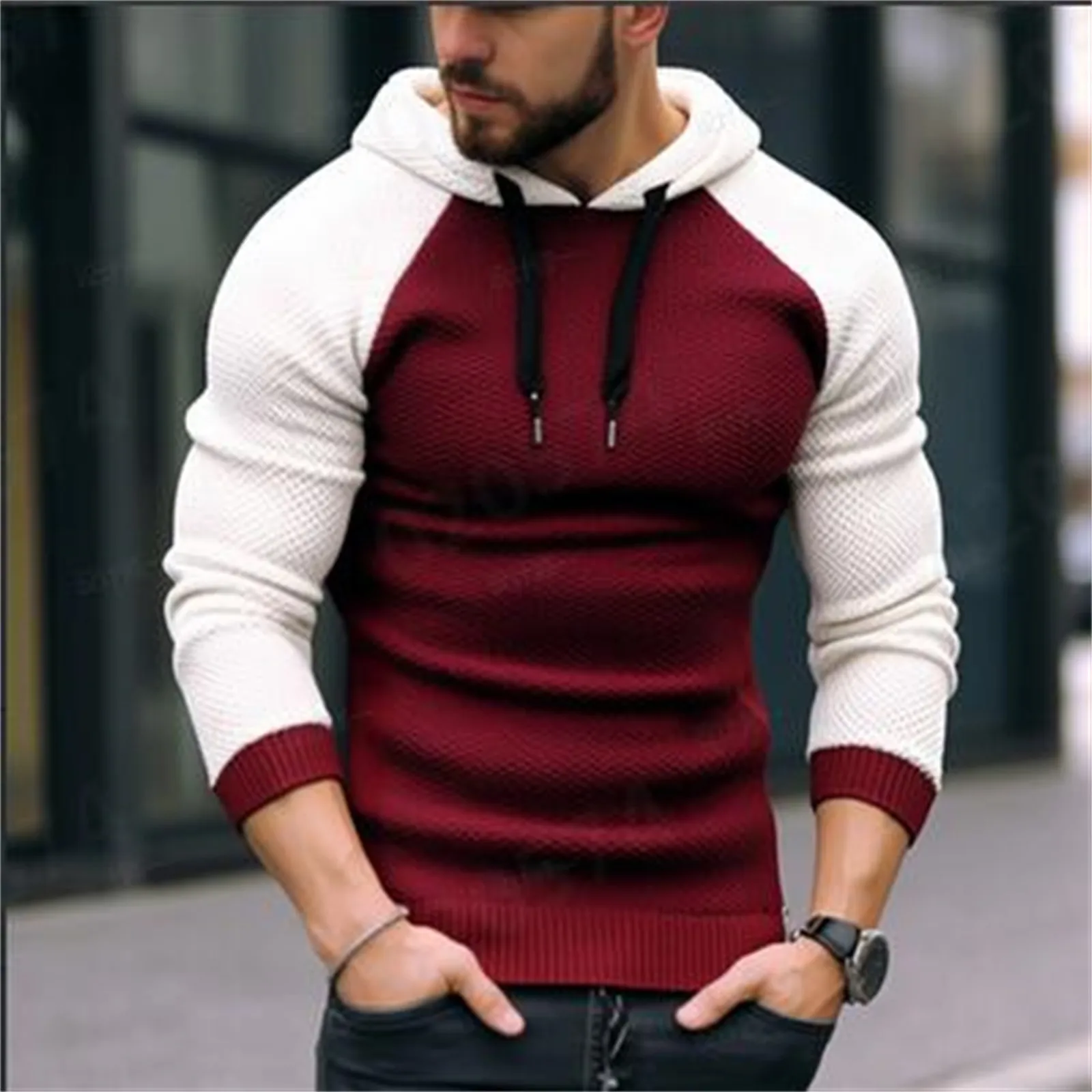 Men'S Autumn And Winter Knit Hoodie With Sleeve Matching Color Hoodie Sports Casual Color Block Striped Drawstring Hoodie
Men'S Autumn And Winter Knit Hoodie With Sleeve Matching Color Hoodie Sports Casual Color Block Striped Drawstring Hoodie