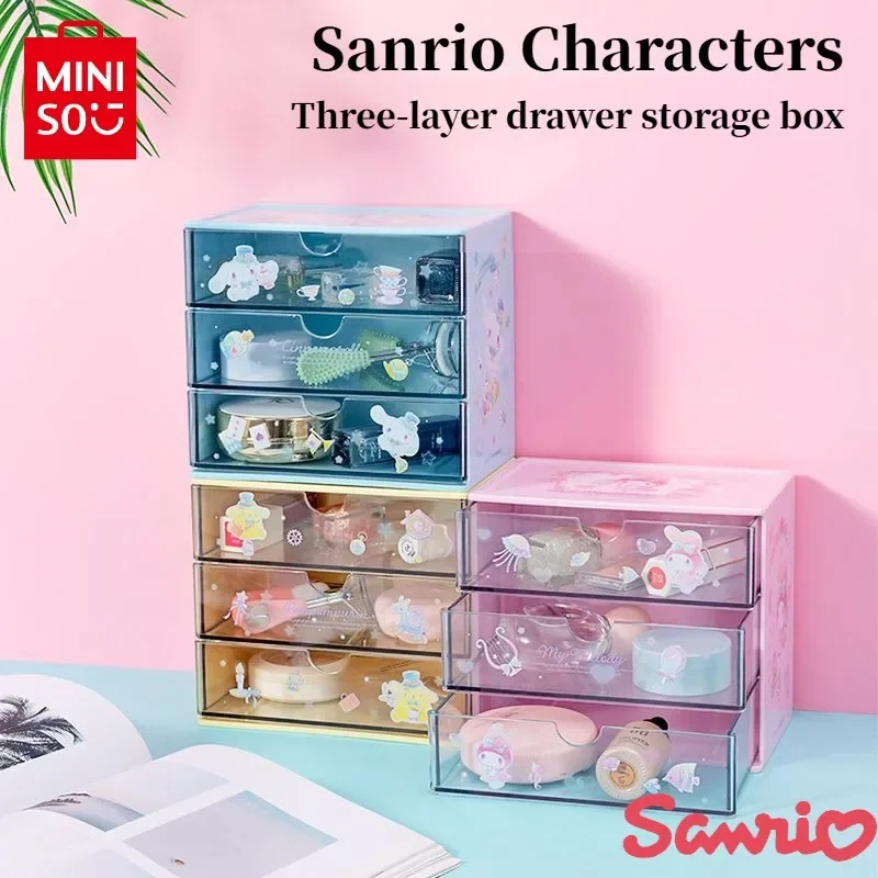 

MINISO Sanrio персонажи трехслойный ящик настольная многофункциональная косметика и прочее Сортировка Коробка для хранения подарки