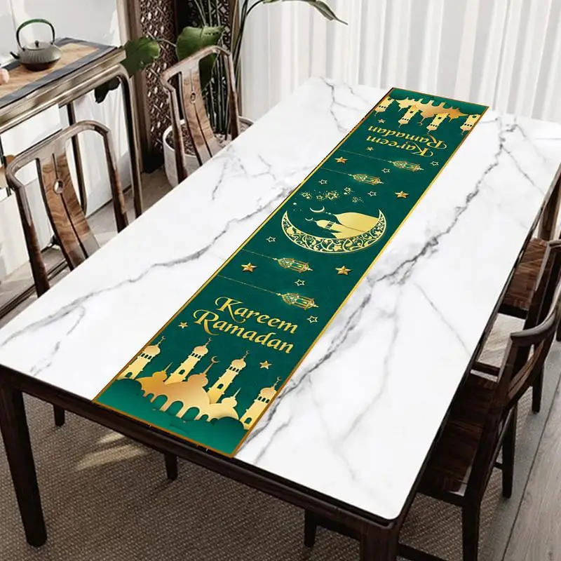 

2024 Ramadan Decoration Table Runner EID Mubarak Tablecloth Ramadan Kareem Islamic Muslim Party Decor For Home Eid Al Adha Gifts