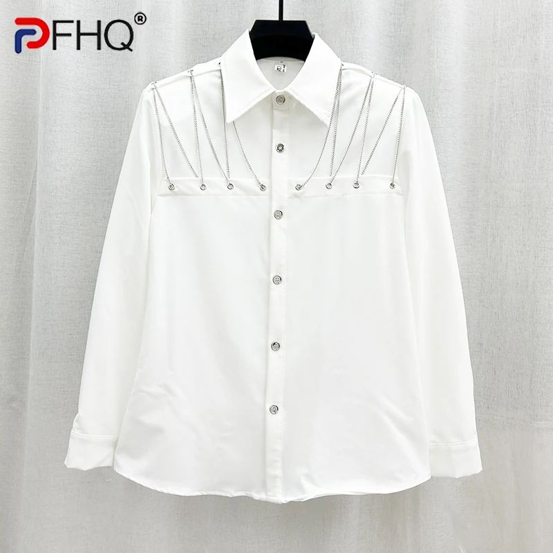 

PFHQ Niche Design Chain Shoulder Pad Shirts For Men's Trend Handsome Loose Fitting Solid Color Haute Quality Tops Summer 21Z4127