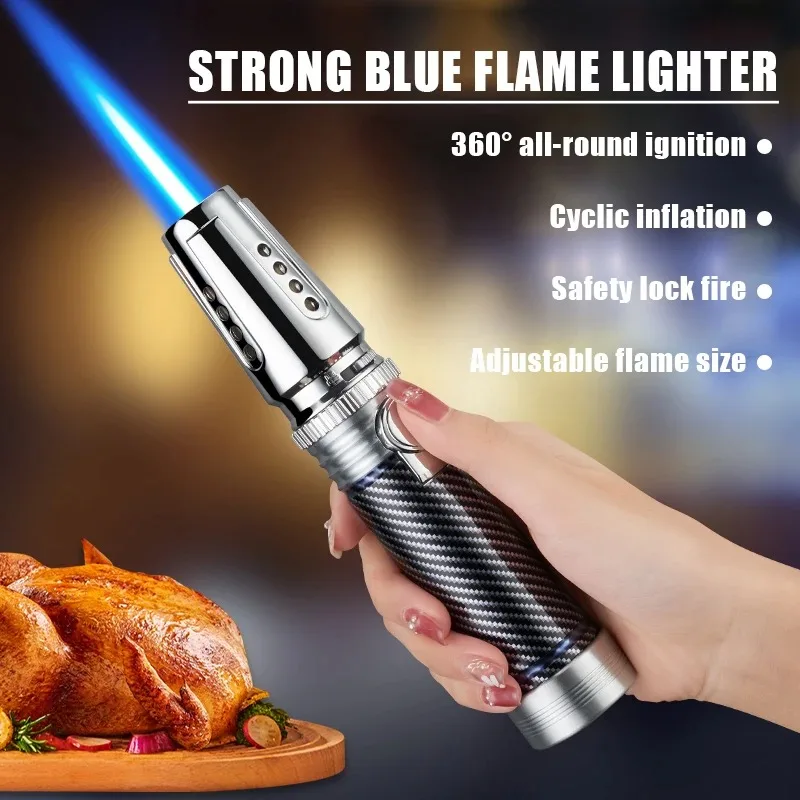 

Metal 1300℃ Spray Gun Turbo Blue Flame Gas Lighter Windproof BBQ Kitchen Cooking Smoking Accessories Cigar Lighters Men Gadgets