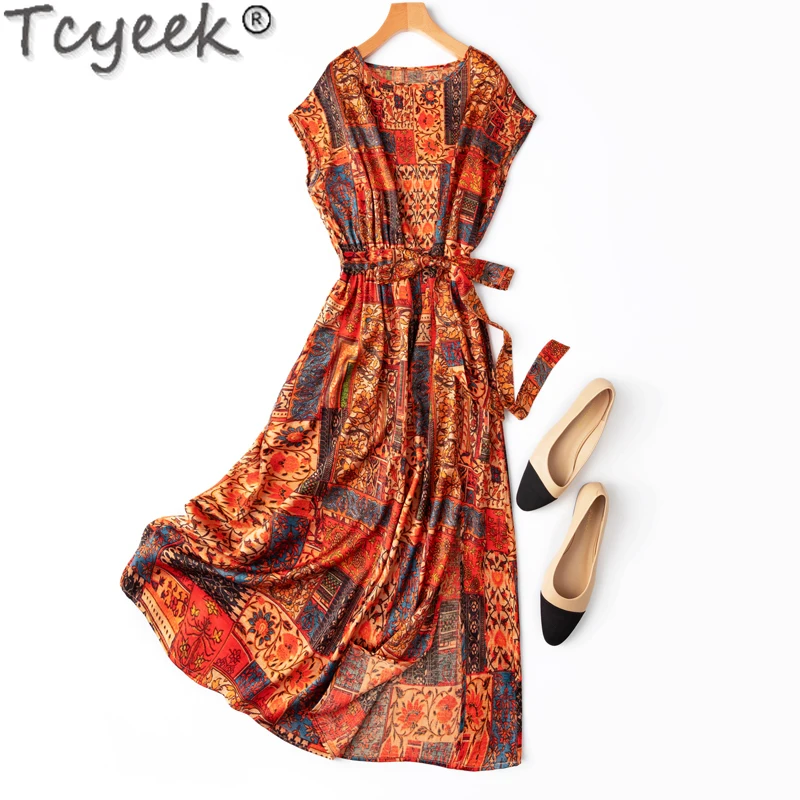 Tcyeek 92% Mulberry Silk Elegant Dresses for Women Spring Summer Womens Dresses Lace-up High Waist Dress Woman Clothes Vestido
Tcyeek 92% Mulberry Silk Elegant Dresses for Women Spring Summer Womens Dresses Lace-up High Waist Dress Woman Clothes Vestido