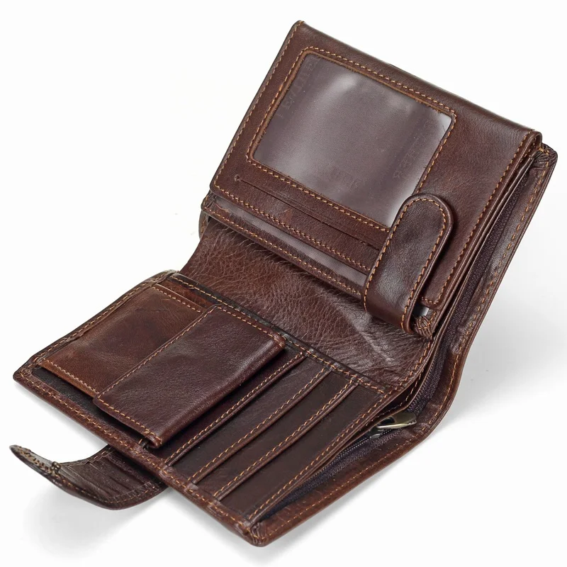 

Men's Genuine Leather Short Wallet Retro Change Clip Layer Cowhide Vertical Card Female Purse With Large Capacity Fashion