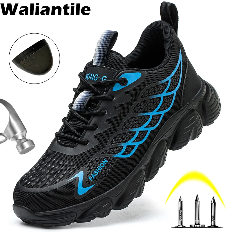 

Waliantile Fashion Men Safety Shoes Sneakers Lightweight Puncture Proof Anti-smashing Construction Work Boots Steel Toe Footwear