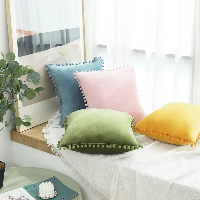 

30/50CM Fringe Trim Macrame Throw Pillow Covers Ball Flower Cushion Covers Pillow Case Decorative Pillowcase for Couch Sofa Bed