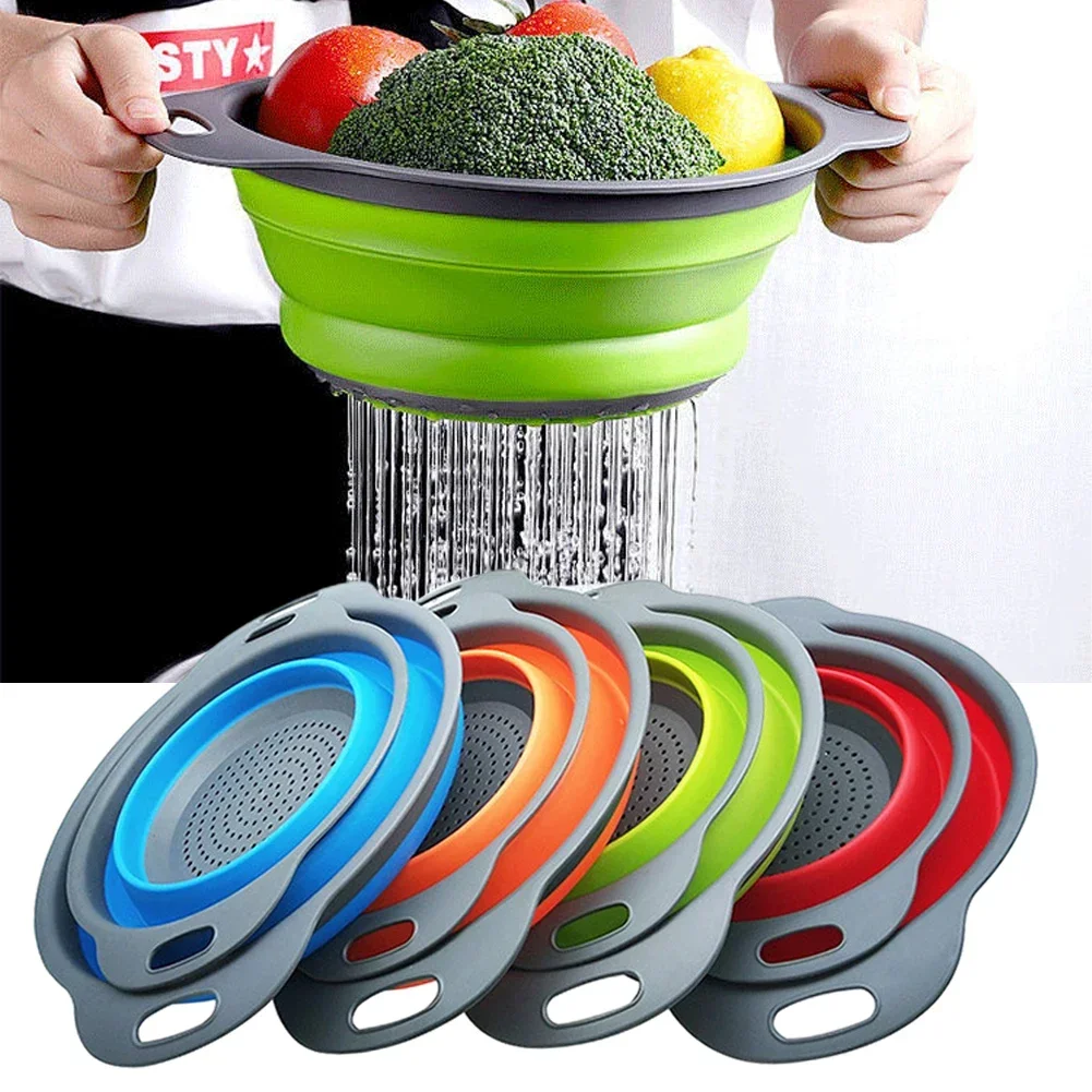 

Силиконовая складная сливная корзина, корзина для мытья фруктов и овощей, складной дуршлаг, складной сливной кухонный инструмент для хранения