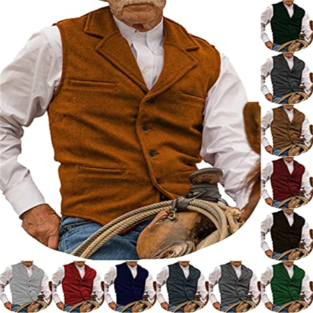 

Black Flip Pocket Men Suit Vest V Neck Jacket Herringbone Tweed Business Waistcoat Wedding Groomman Clothing Victorian Steampunk