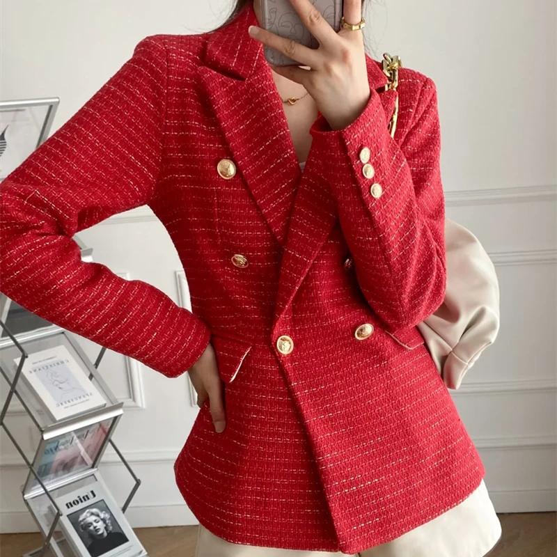Women's autumn and winter new loose casual lapel long-sleeved textured double-breasted slim-fit suit jacket
Women's autumn and winter new loose casual lapel long-sleeved textured double-breasted slim-fit suit jacket