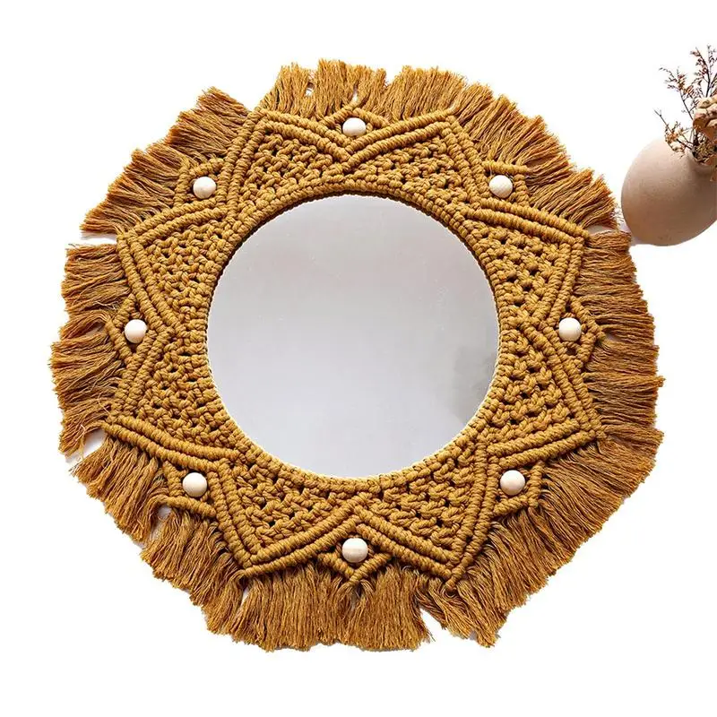 

Macrame Wall Hanging Mirror Hanging Wall Mirror With Macrame Fringe Decorative Boho Circle Mirrors For Apartment Living Room