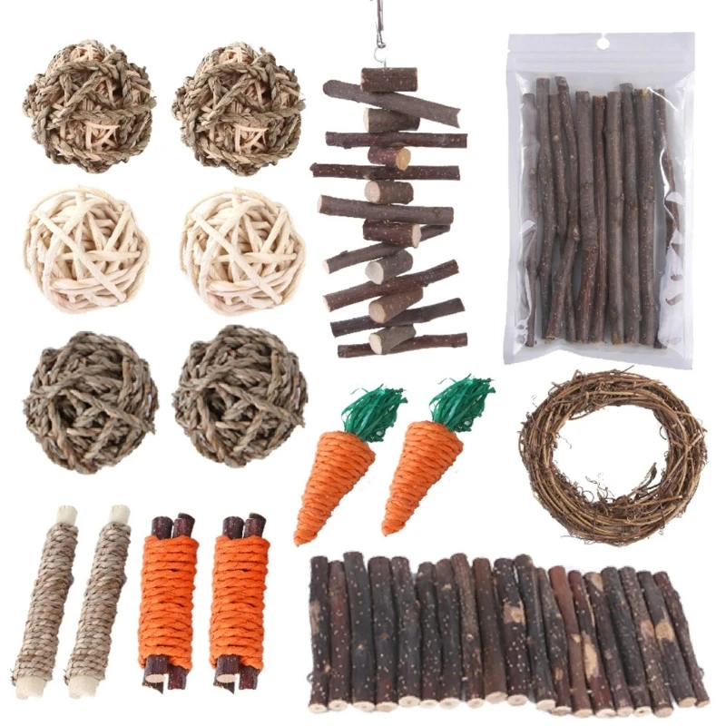 

25-Pack Chew Toy Hanging Wood Sticks Grass Balls Twigs for Rabbits Teeth 090C