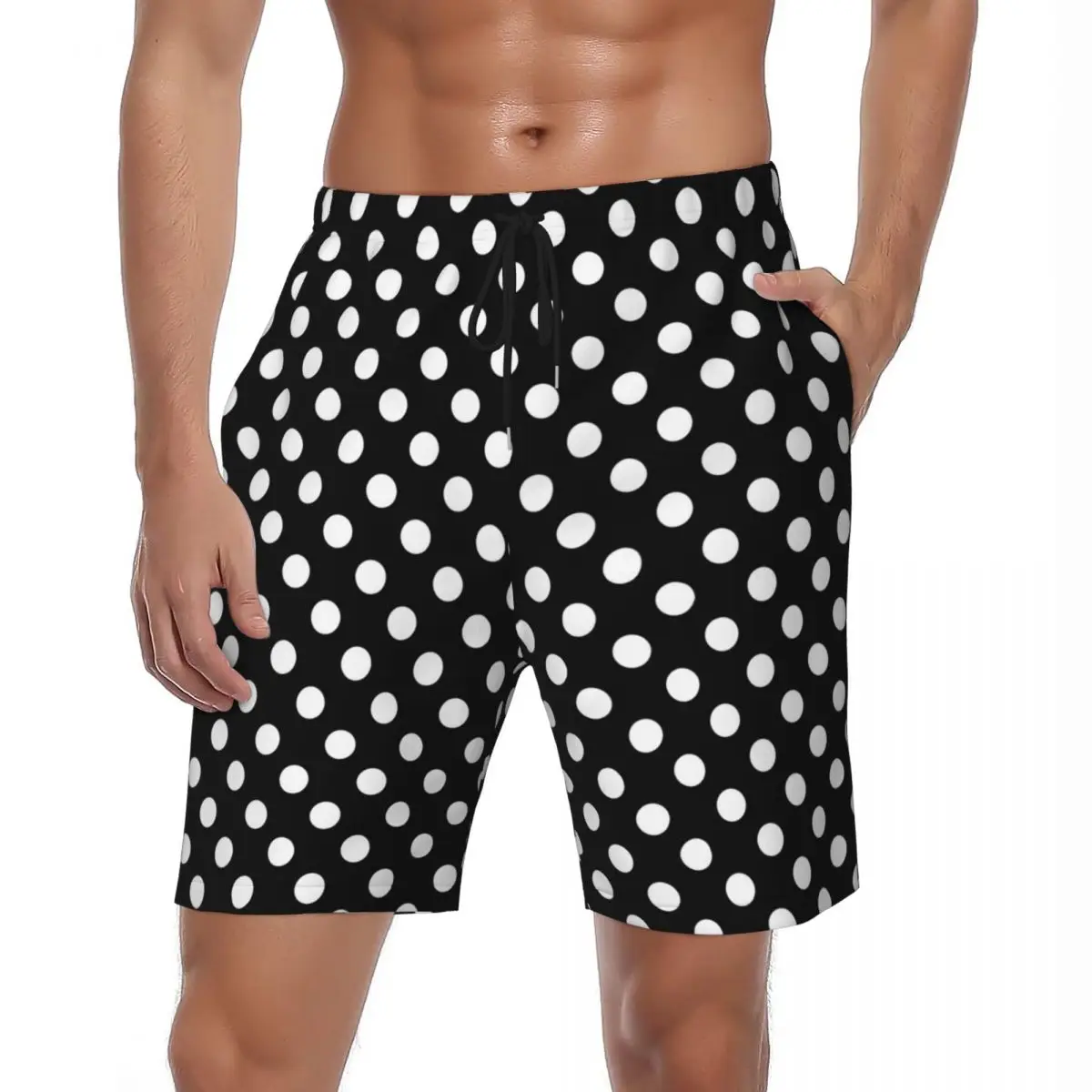 

Males Gym Shorts White Small Dots Casual Beach Trunks Fashion Quick Drying Sportswear High Quality Plus Size Beach Short Pants