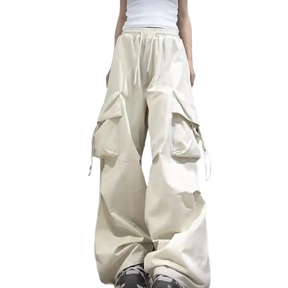 

Брюки-карго женские с широкими штанинами, уличная одежда, свободные штаны с завышенной талией, брюки с широкими штанинами, однотонные в стиле хоп с большими карманами
