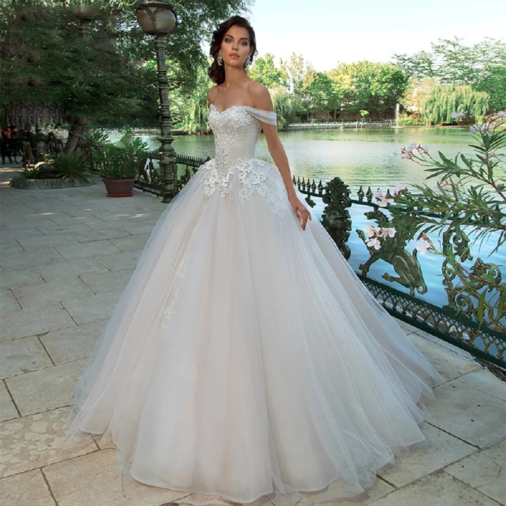 

MANRAY Exquisite Wedding Dresses Off the Shoulder A-line Bride Gown Lace Up Appliques Tulle Bridal Robes Vestido De Novia