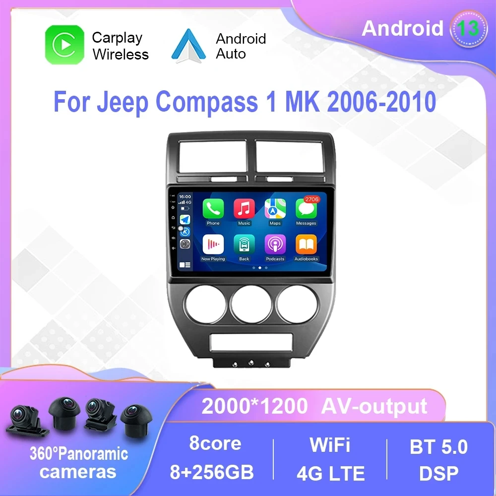 

Автомобильный мультимедийный плеер для Jeep Compass 1 MK 2006-2010, Android 13, с сенсорным экраном, GPS-навигацией