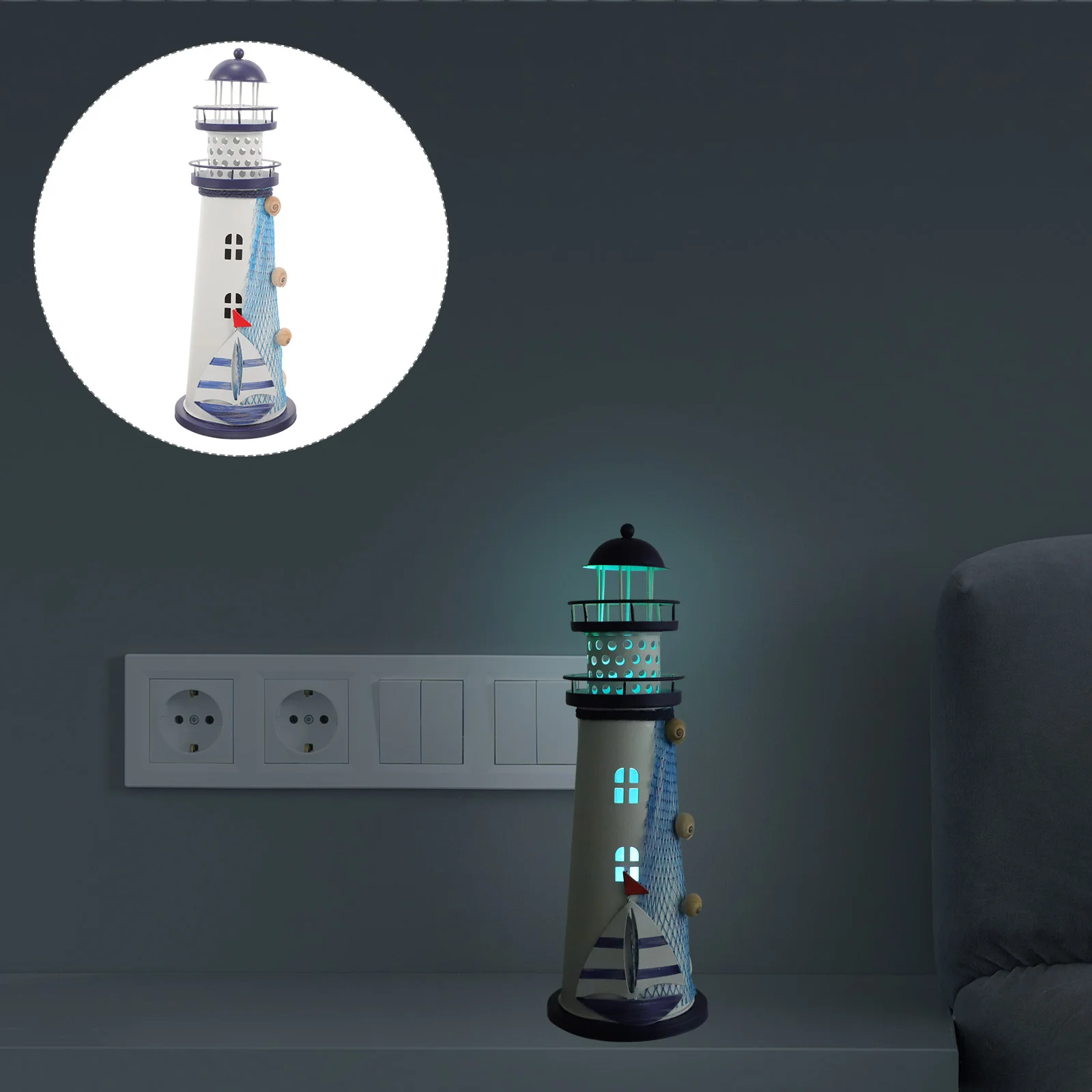 

Ocean Lighthouse Decorations Nautical Centerpiece for Home Lamps Bedrooms Tabletop Iron Mediterranean Christmas