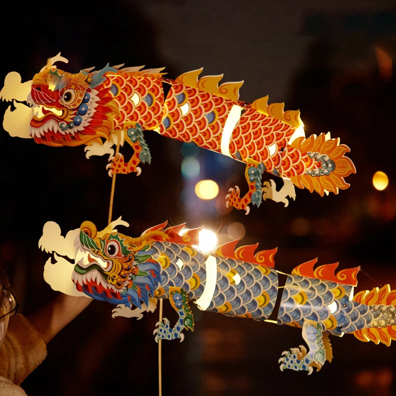

Dragon Boat Festival Lion And Dragon Lantern Handmade Diy Production Materials Portable Luminous Dragon Boat Children'S Tra