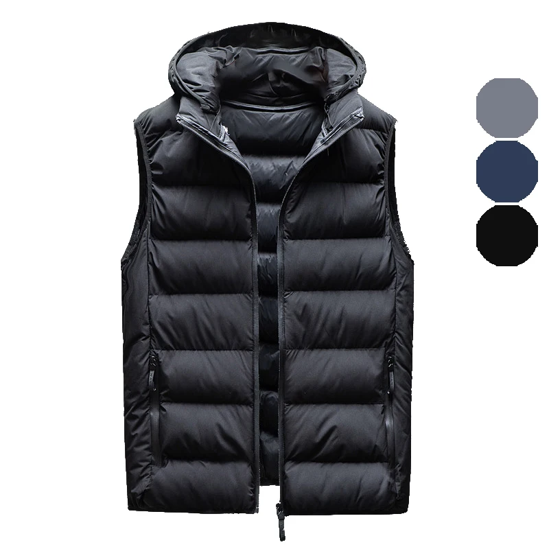 

SEVENMOON Men 2023 Down Vest Slim-Fit Hoodies Ultra-Warm Fluffy Breathable Light-Weight InvisiblePocket Hat-Detachable Windproof