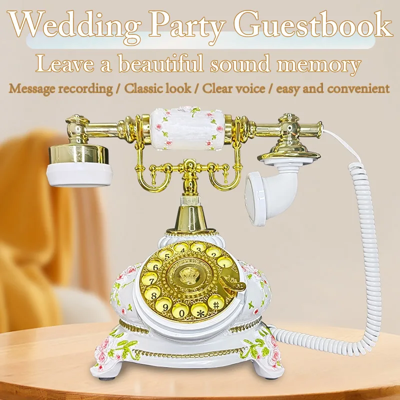 

Retro art recording telephone vintage turntable landline wedding party party audio message voice blessing guest book