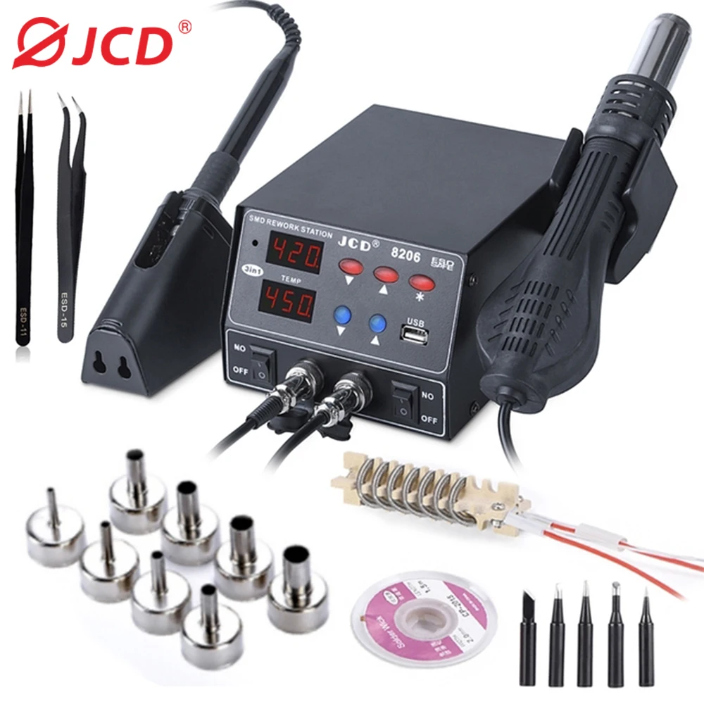 JCD 2 in 1 Soldering Station Digital Display Hot Air Gun Welding Rework For Cell-Phone BGA SMD PCB IC Repair Solder Iron Tools
JCD 2 in 1 Soldering Station Digital Display Hot Air Gun Welding Rework For Cell-Phone BGA SMD PCB IC Repair Solder Iron Tools