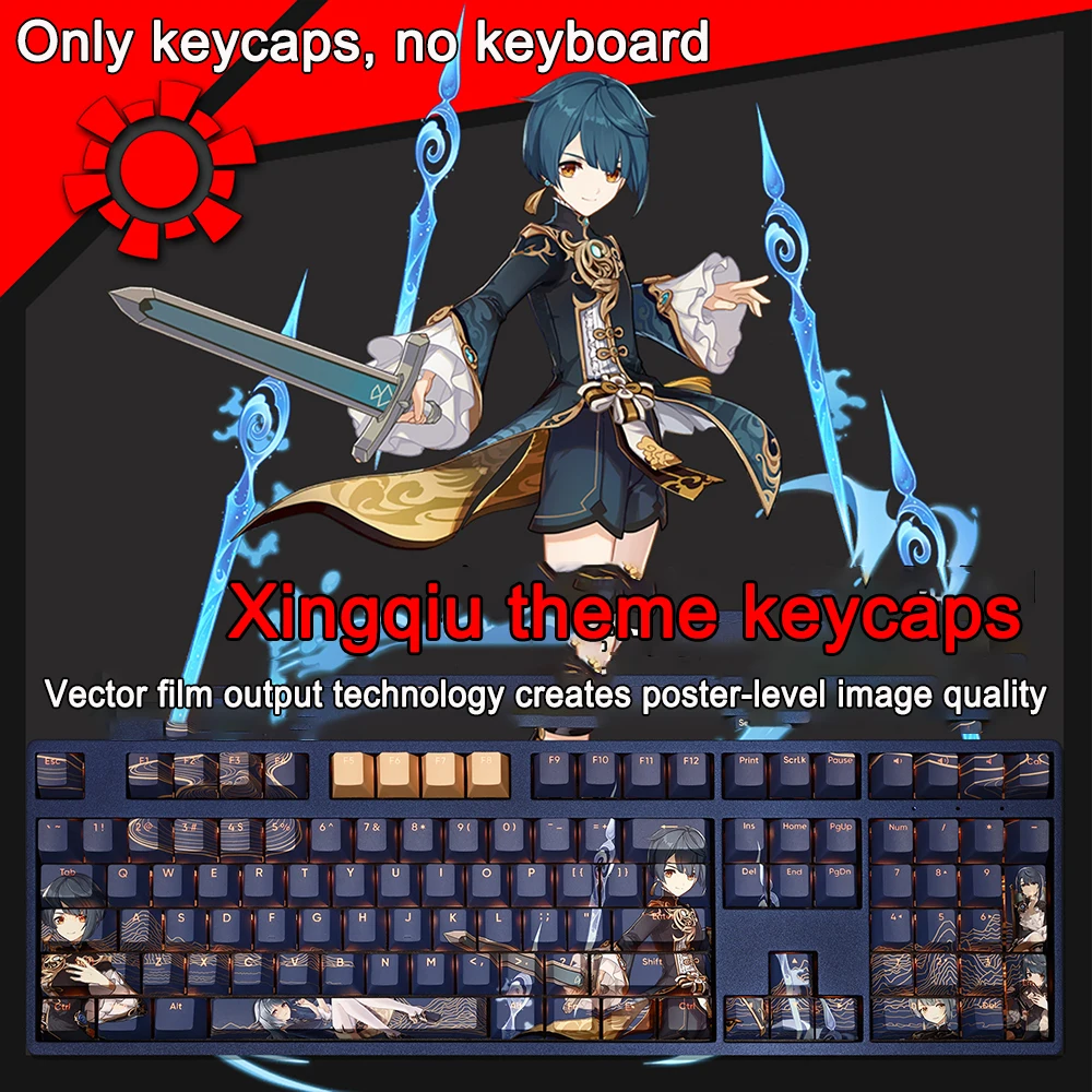 

108 Keys Genshin Impact Keycaps Xingqiu Keycaps PBT Dye Subbed Keycaps Cherry Profile Anime Gaming Key Caps For ANSI 61 87 104