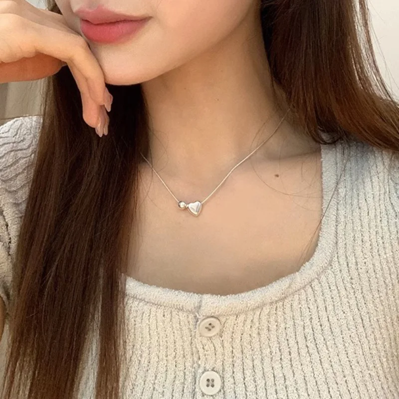 

PANJBJ 925 Sterling Silver Love Heart Necklace for Women Girl Concise Fashion Individuality Jewelry Birthday Gift Dropshipping