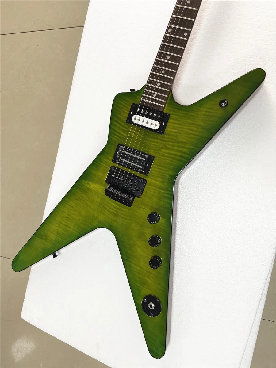 

High quality custom version Green Tiger print double shake electric guitar rose wood fingerboard mahogany body