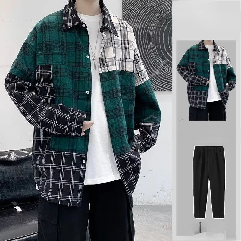2023 Autumn and Spring Plaid Shirts Straight Wide Leg Casual Pants Two Piece Set Fashion Korean Style Male Suit Tops F105
2023 Autumn and Spring Plaid Shirts Straight Wide Leg Casual Pants Two Piece Set Fashion Korean Style Male Suit Tops F105