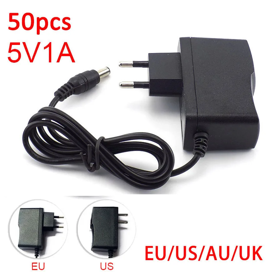50pcs 5V 1A 1000mA AC DC Power Adapter supply EU US AU UK Plug Converter adapter charger 5.5 x 2.1mm for LED Strip cctv Camera P 
50pcs 5V 1A 1000mA AC DC Power Adapter supply EU US AU UK Plug Converter adapter charger 5.5 x 2.1mm for LED Strip cctv Camera P