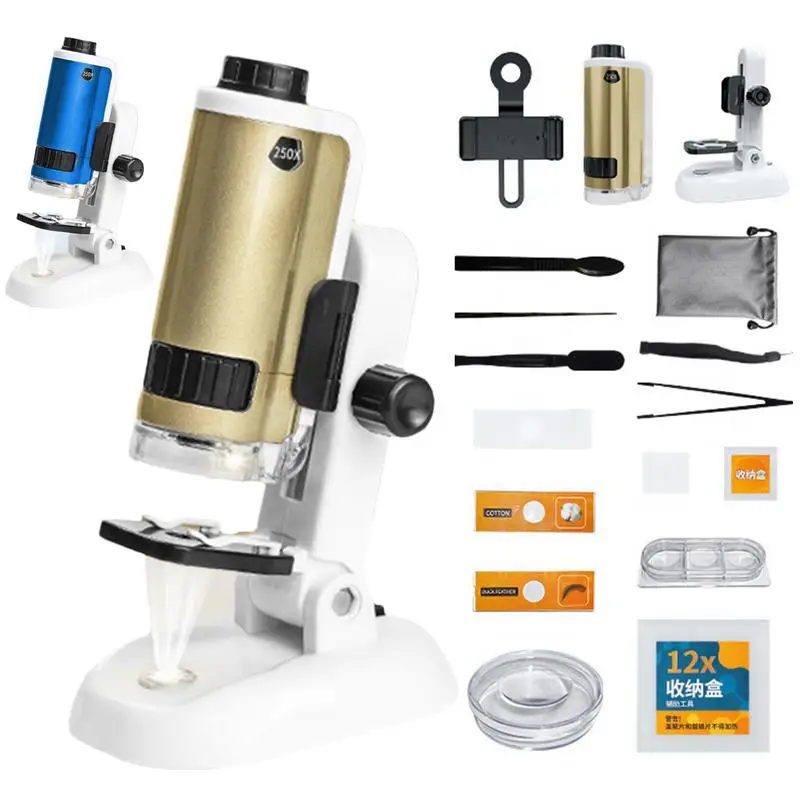

Ручной микроскоп HD 100X-250X, Ручной Карманный микроскоп для научных экспериментов с фотографией, портативный мини-микроскоп
