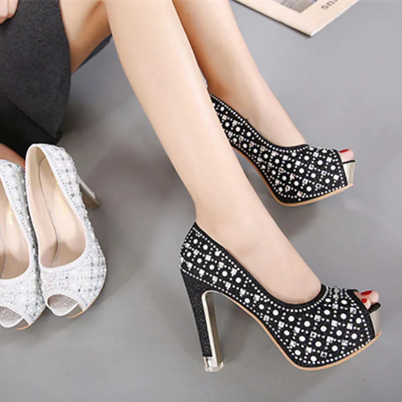 

Summer Pumps For Women Party Shoes OL Shoes Sexy Thick Platform Peep-toe 12cm High Heels Womans Office Shoes Female Club Pumps