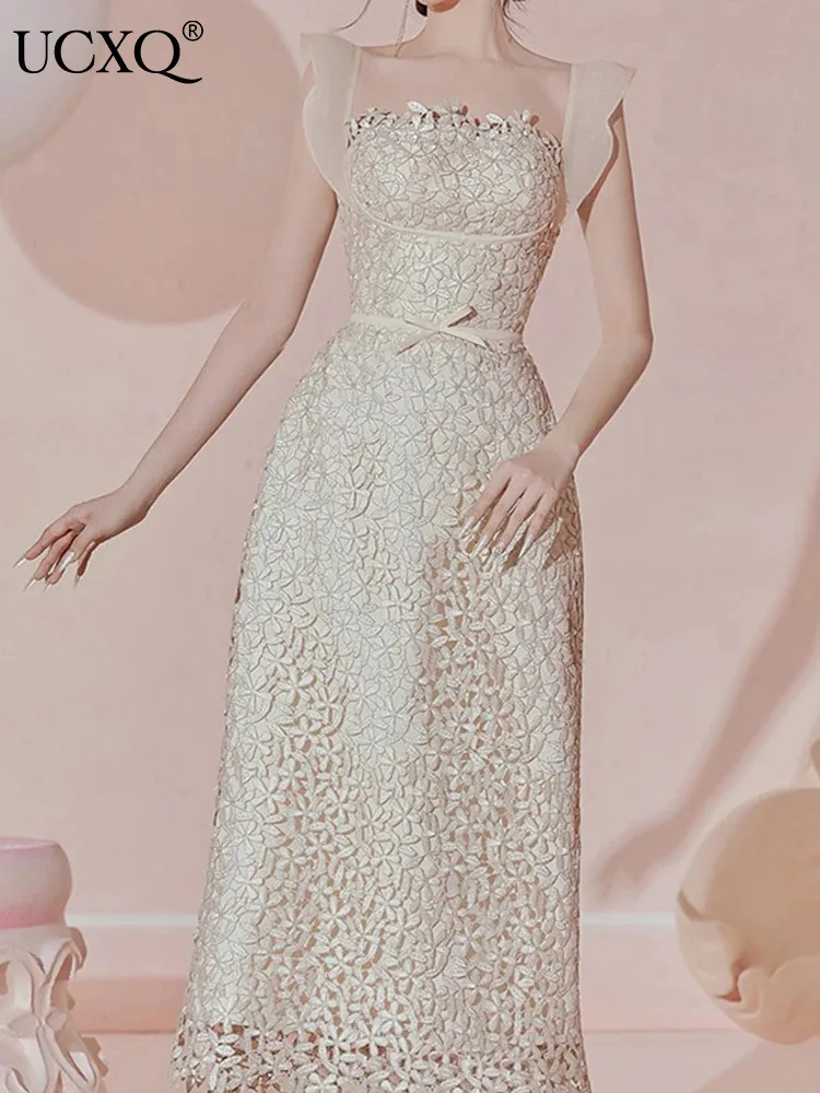 UCXQ Elegant Long Dress Fairy Style Flying Sleeves Square Neck Lace Spliced Bow Waist Dresses For Women 2024 Spring Summer A8735
UCXQ Elegant Long Dress Fairy Style Flying Sleeves Square Neck Lace Spliced Bow Waist Dresses For Women 2024 Spring Summer A8735