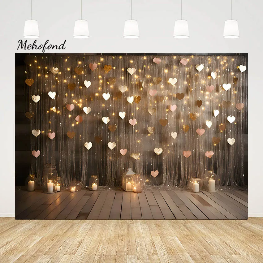

Mehofond Photography Background February 14 Valentine's Day Engagement Portrait Heart Sequin Glitter Curtain Decor Backdrop Prop
