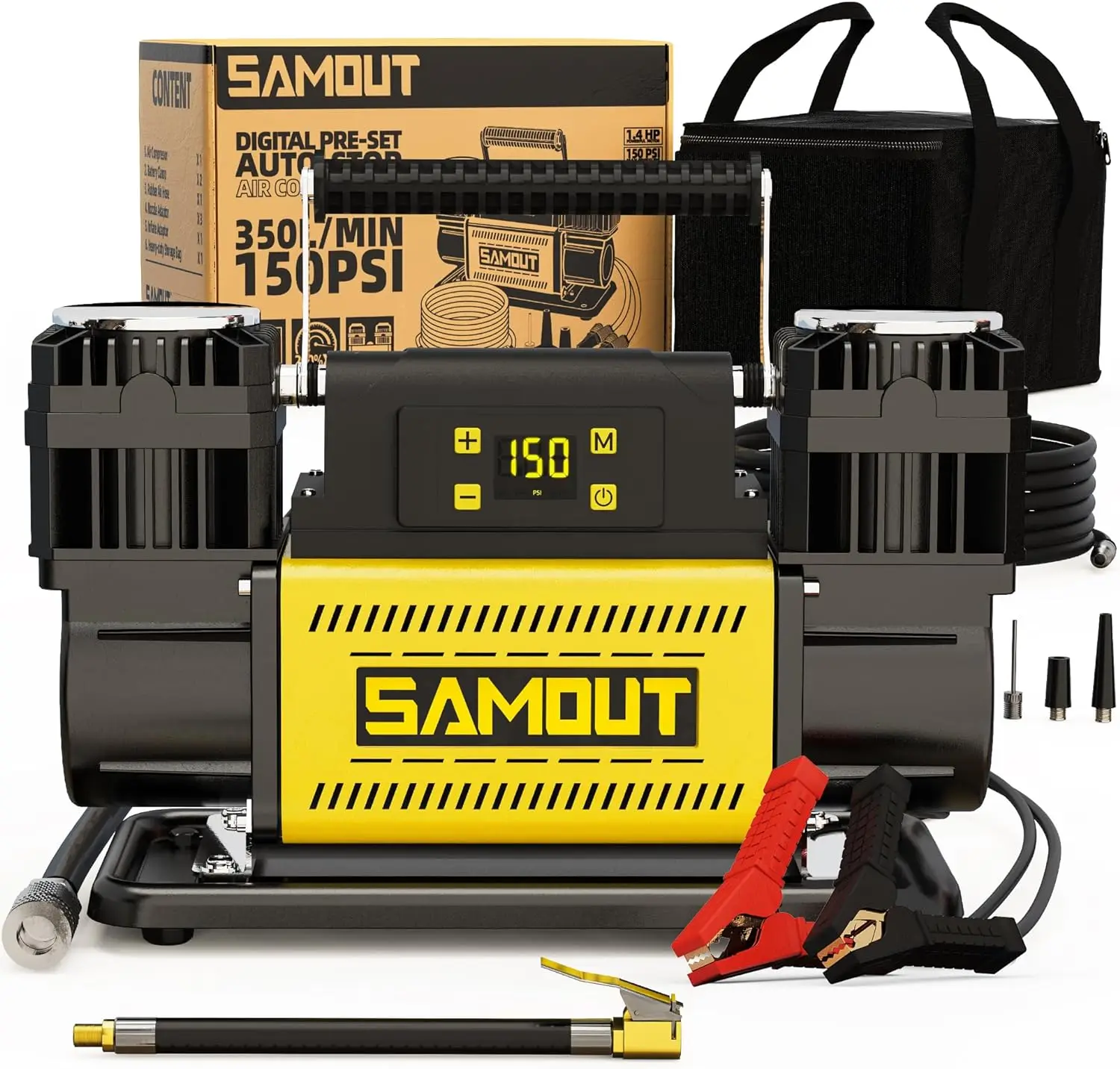 SMAOUT 12V Digital Air Compressor, Offroad Portable Inflator 12.3 CFM, Air Pump Max 150PSI for Heavy-Duty Tires
SMAOUT 12V Digital Air Compressor, Offroad Portable Inflator 12.3 CFM, Air Pump Max 150PSI for Heavy-Duty Tires
